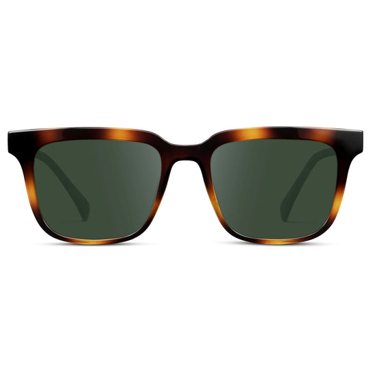 Whiskey Tortoise / G15 || Men's Thick Square Prescription Sunglasses with Whiskey Tortoise Acetate Frame and Green Lens