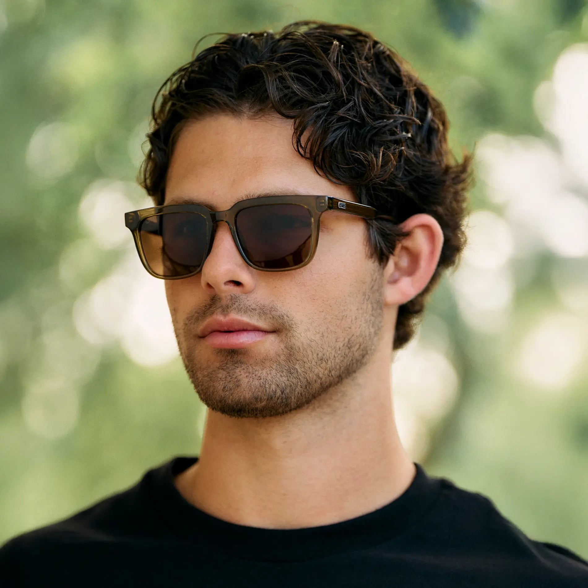 Crystal Verde / Brown Lens || Men's Thick Square Sunglasses with Crystal Verde Acetate Frame and Brown Polarized Lens