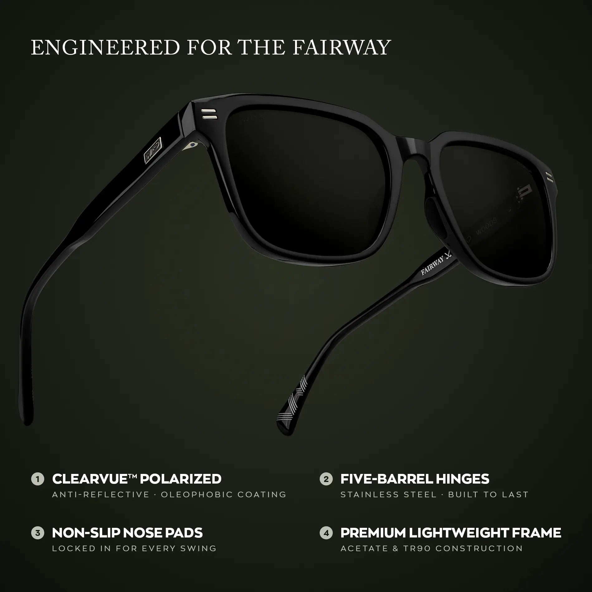 Black / Black Lens || Graphic of  Geometric Rectangular Non-Slip Golf Sunglasses with Polarized Oleophobic Lens