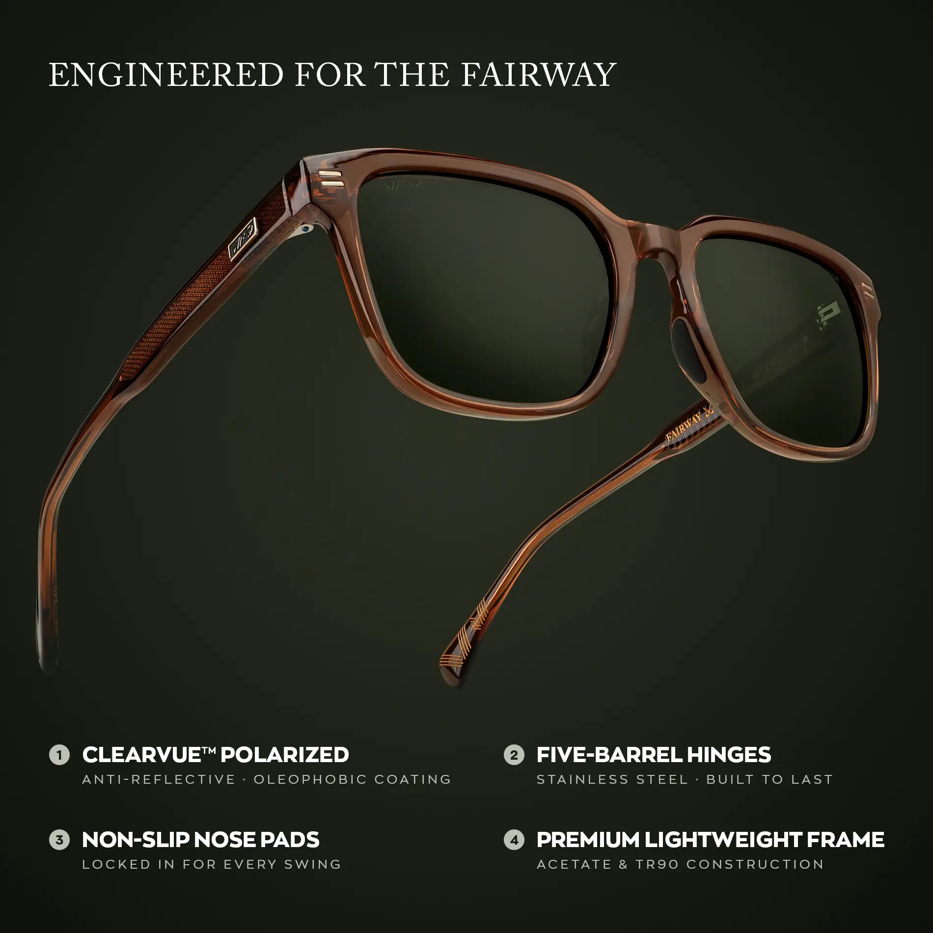 Canyon Brown / Smoke Green Lens || Graphic of Geometric Rectangular Non-Slip Golf Sunglasses with Polarized Oleophobic Lens