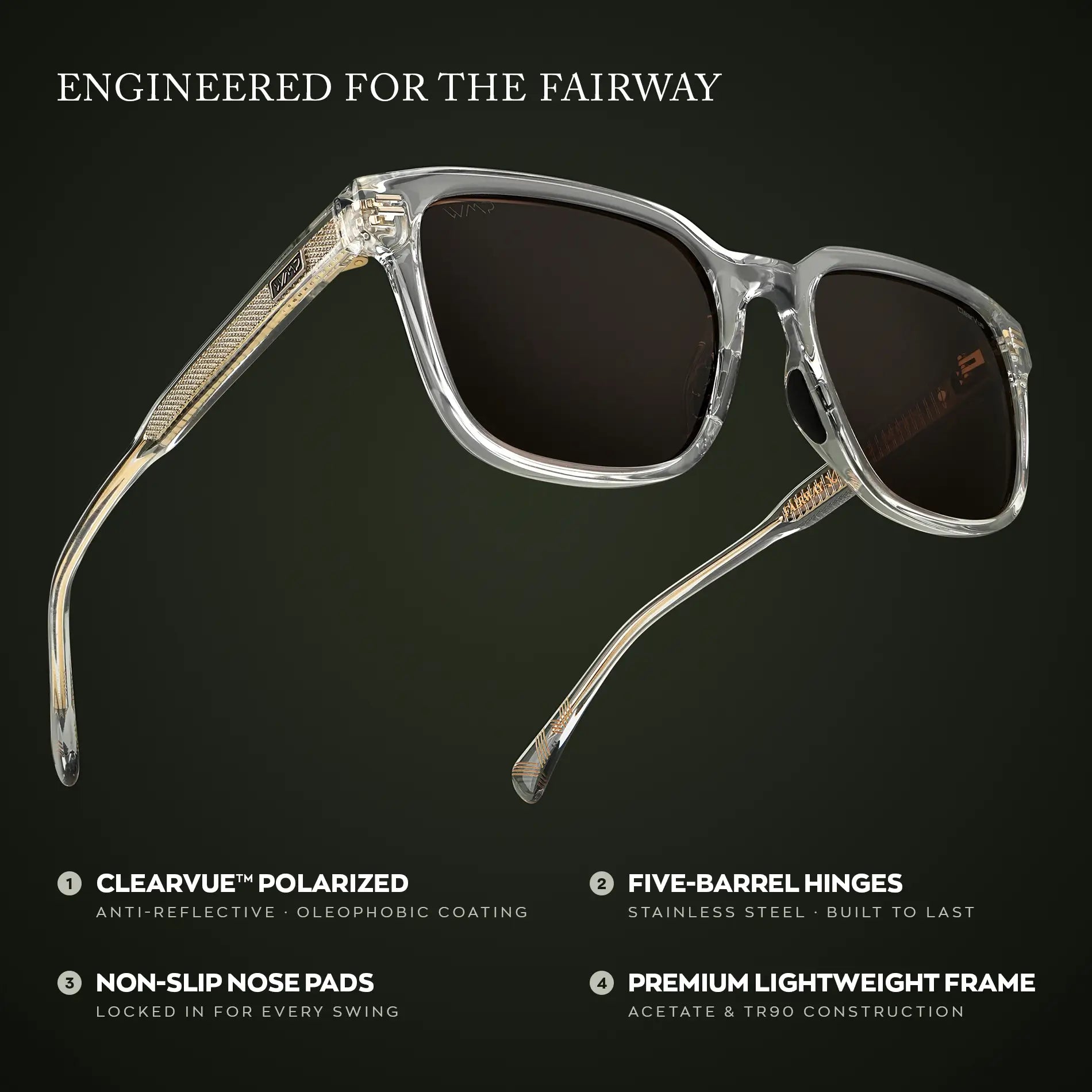 Crystal Ice Grey / Brown Lens || Graphic of Geometric Rectangular Non-Slip Golf Sunglasses with Polarized Oleophobic Lens