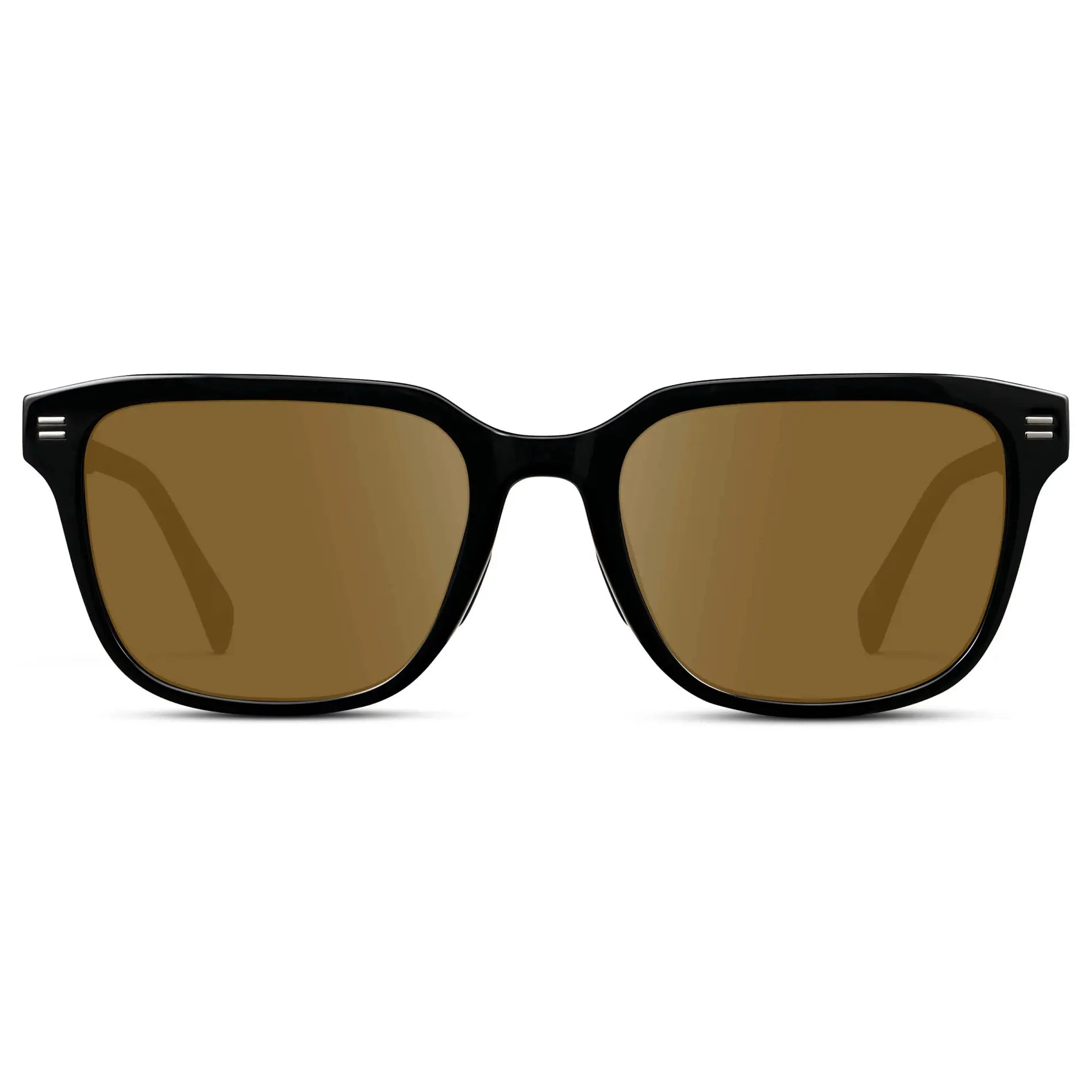 Black / Amber || Men's Geometric Rectangular Prescription Sunglasses with Black Acetate Frame and Amber Lens