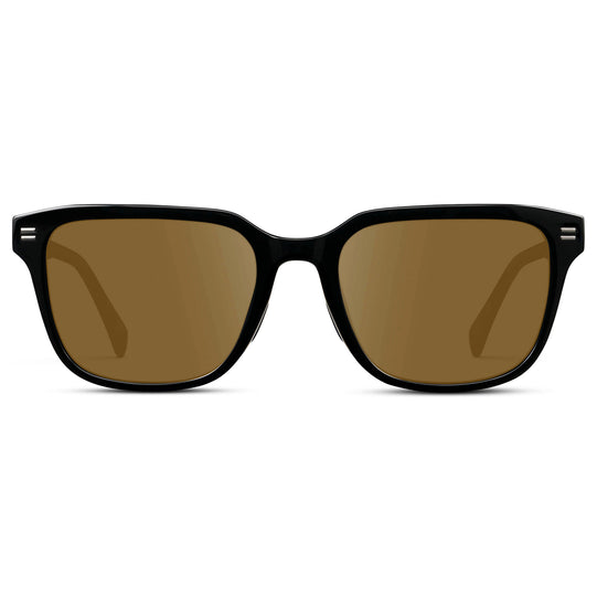 Black / Amber || Men's Geometric Rectangular Prescription Sunglasses with Black Acetate Frame and Amber Lens
