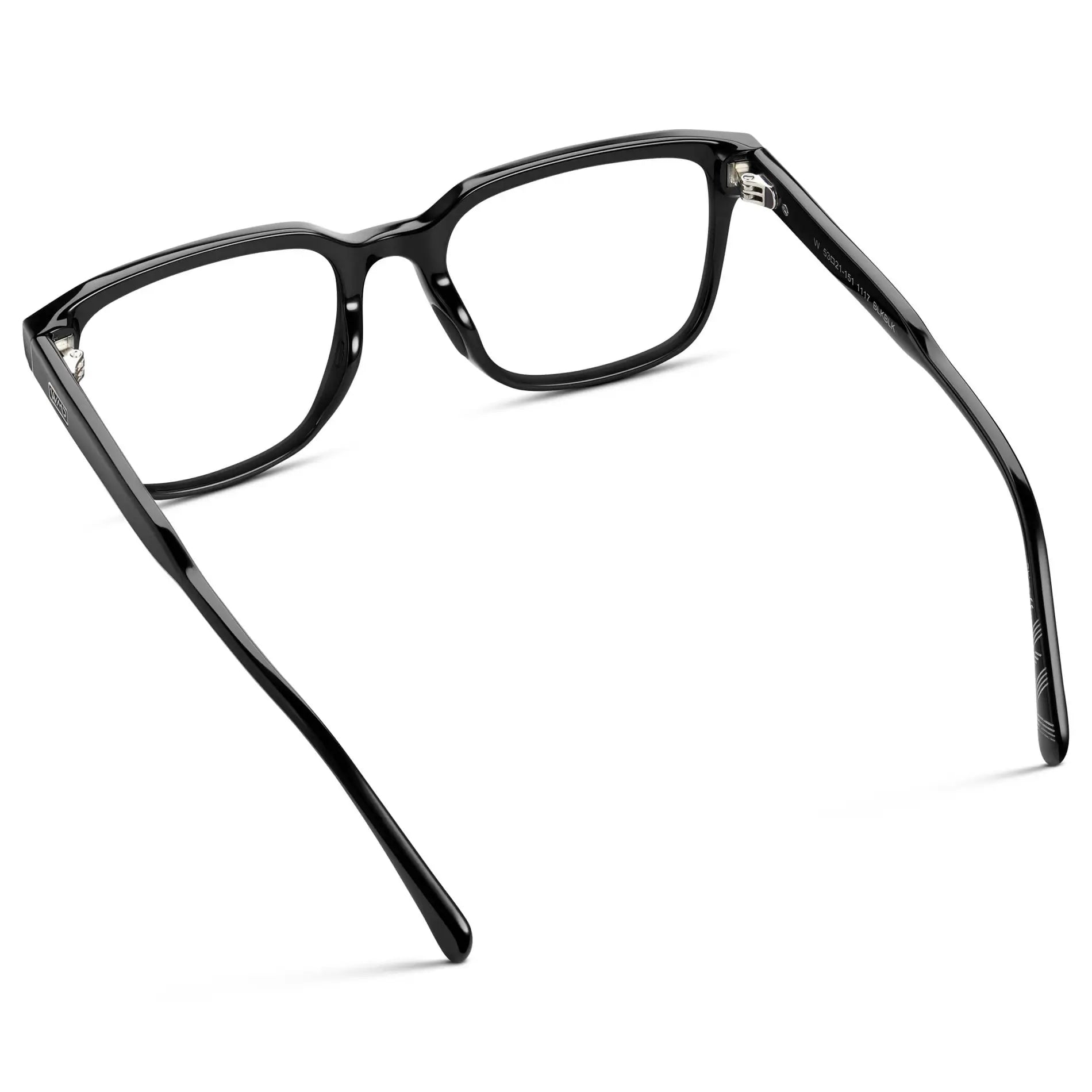 Black || Back view of Men's Geometric Rectangular Eyeglasses with Black Acetate Frame and Clear Prescription Lens on a white background