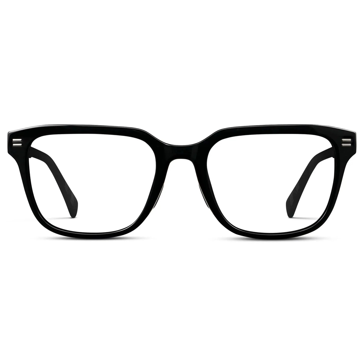 Black || Men's Geometric Rectangular Eyeglasses with Black Acetate Frame and Clear Prescription Lens on a white background