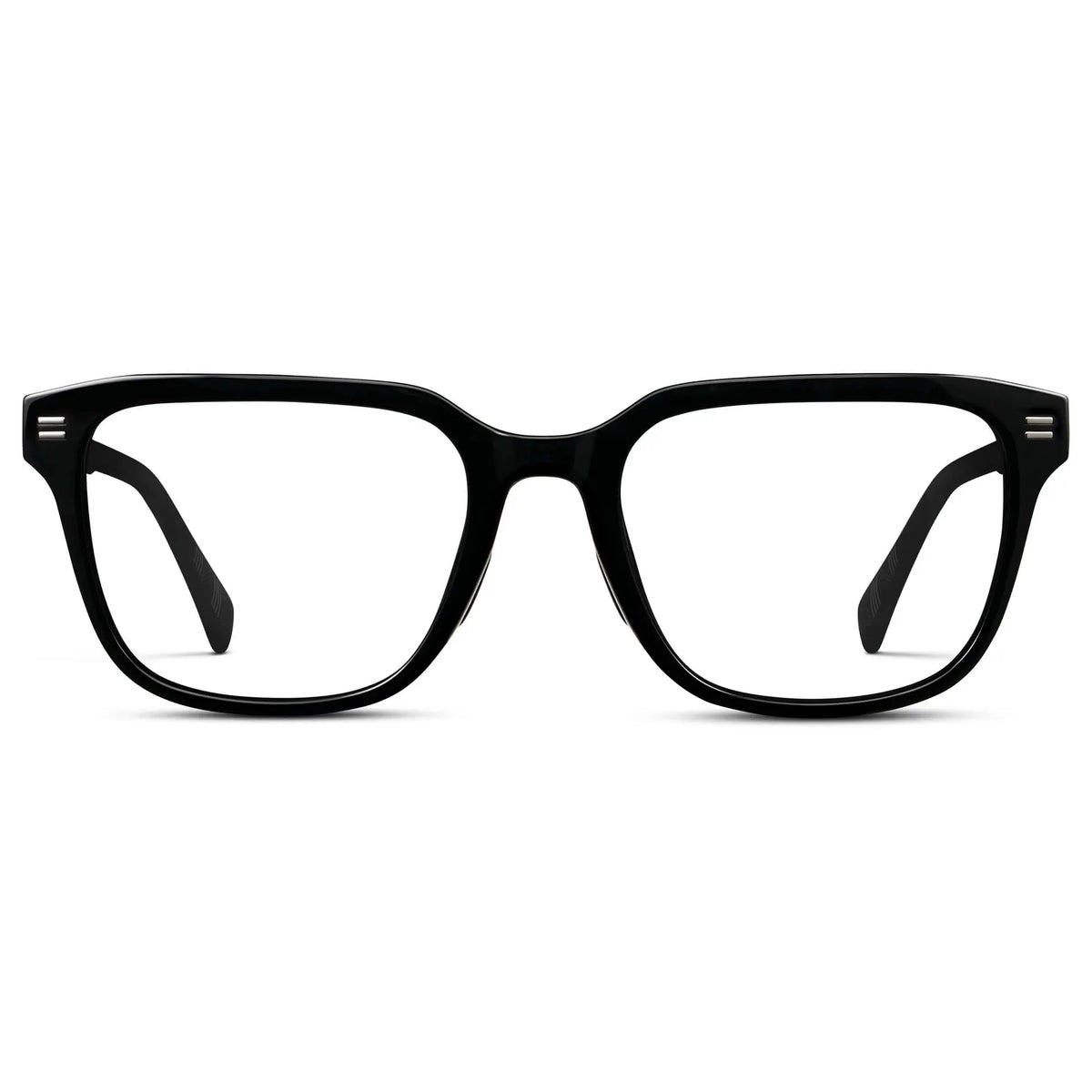 Black || Men's Geometric Rectangular Eyeglasses with Black Acetate Frame and Clear Prescription Lens on a white background