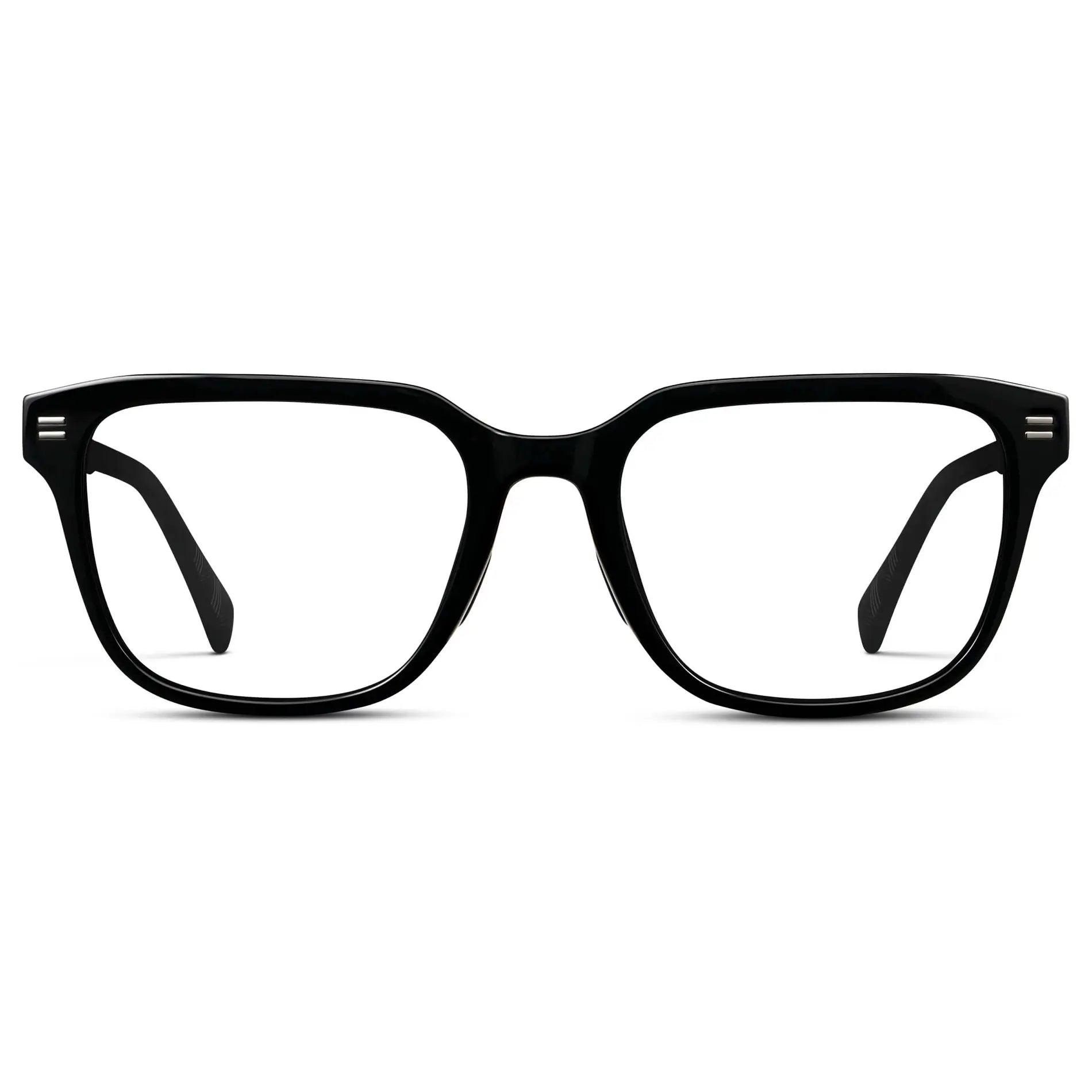 Black || Men's Geometric Rectangular Eyeglasses with Black Acetate Frame and Clear Prescription Lens on a white background