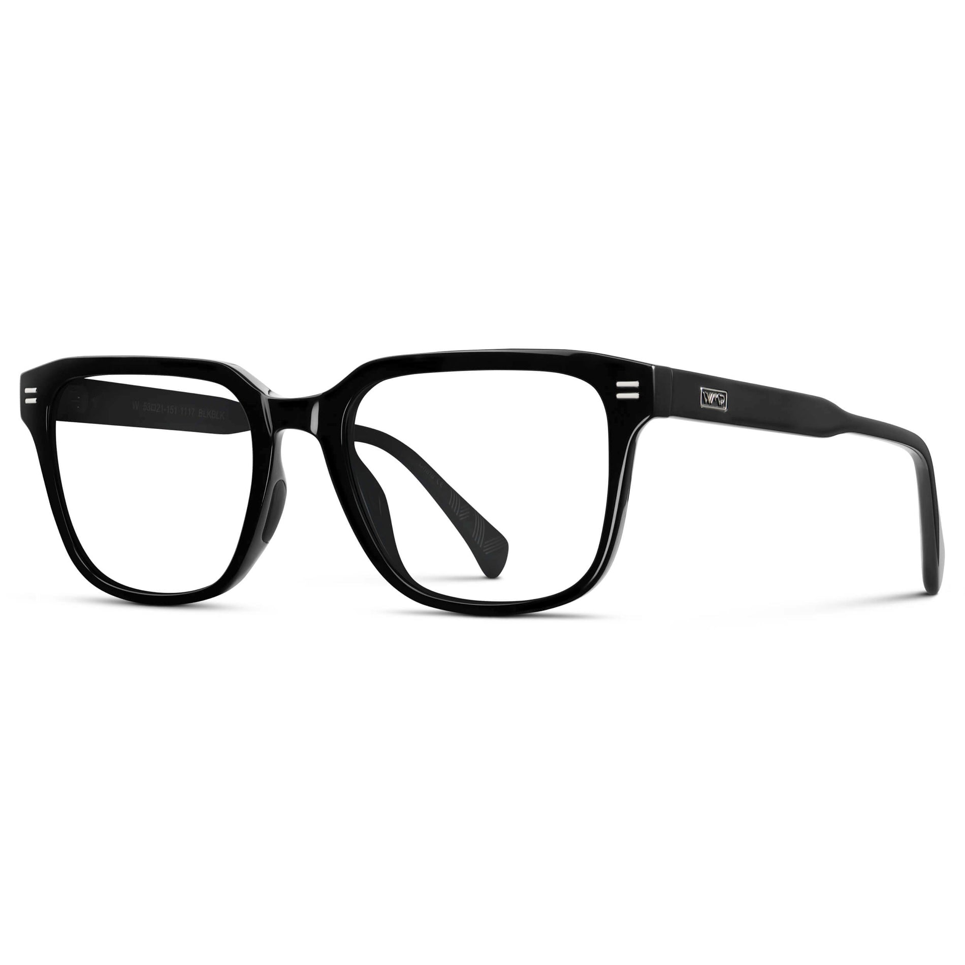 Black || Men's Geometric Rectangular Eyeglasses with Black Acetate Frame and Clear Prescription Lens