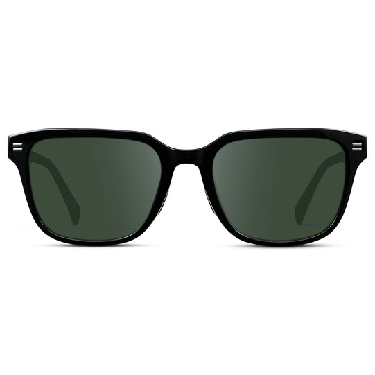 Black / G15 || Men's Geometric Rectangular Prescription Sunglasses with Black Acetate Frame and Green Lens