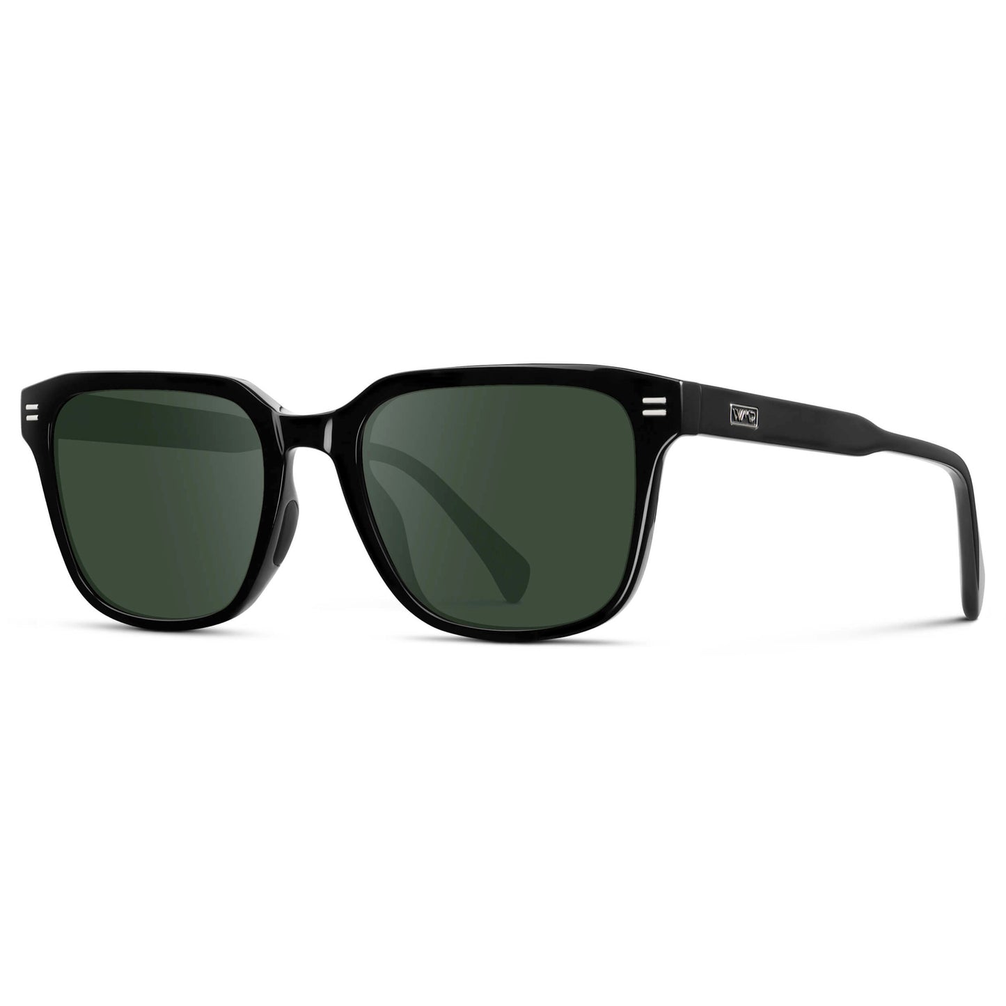 Black / G15 || Men's Geometric Rectangular Prescription Sunglasses with Black Acetate Frame and Green Lens