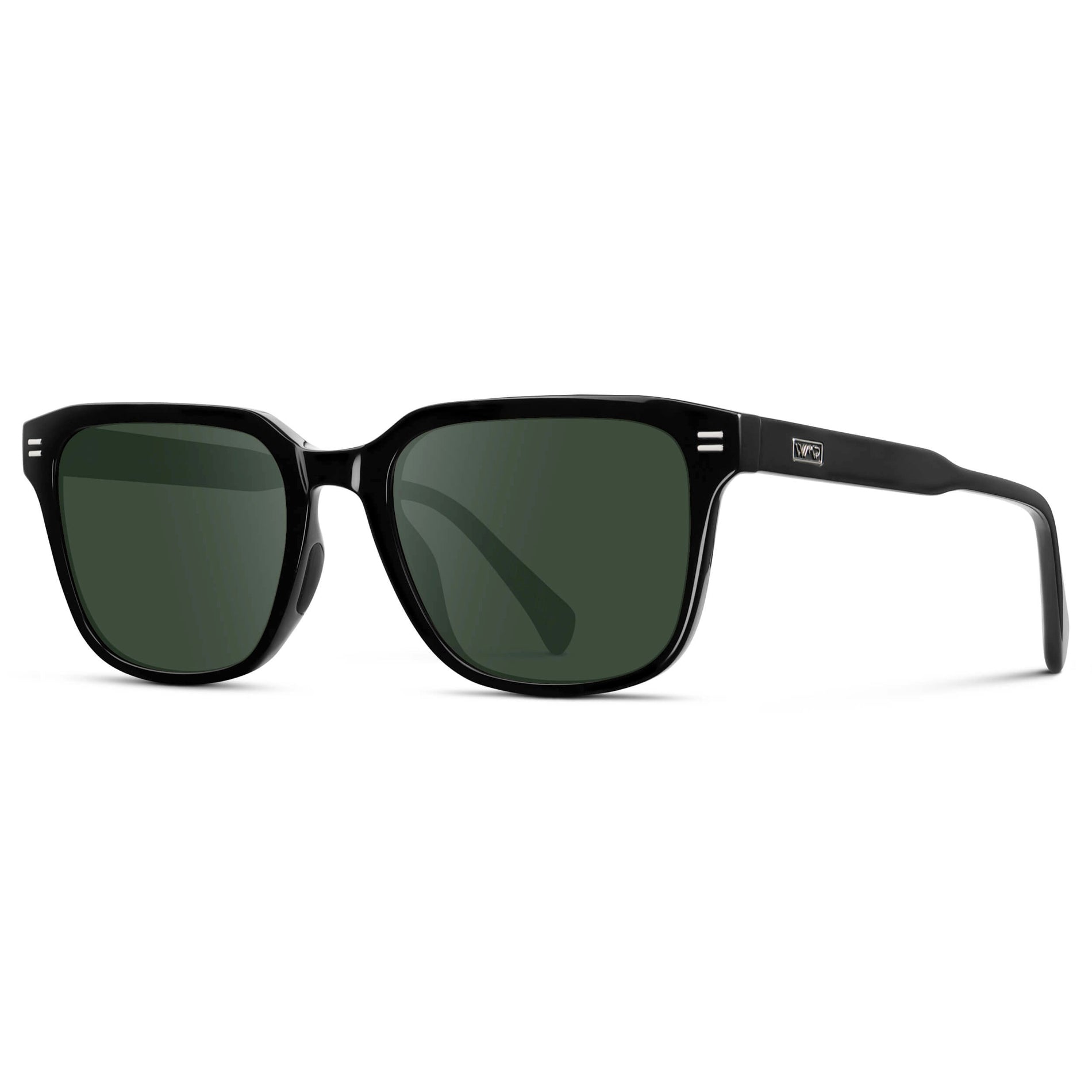 Black / G15 || Men's Geometric Rectangular Prescription Sunglasses with Black Acetate Frame and Green Lens