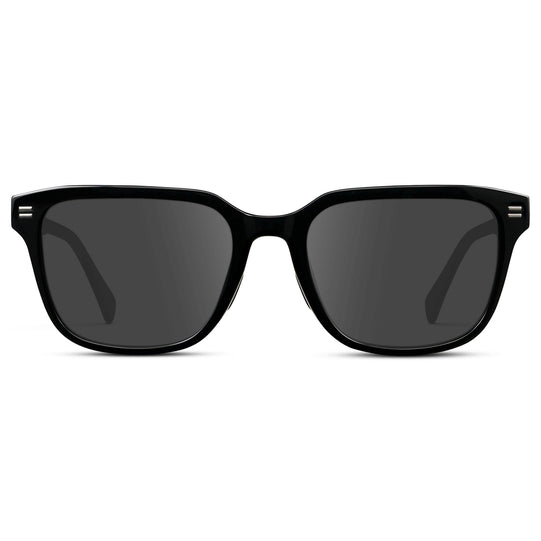Black / Grey || Men's Geometric Rectangular Prescription Sunglasses with Black Acetate Frame and Grey Lens