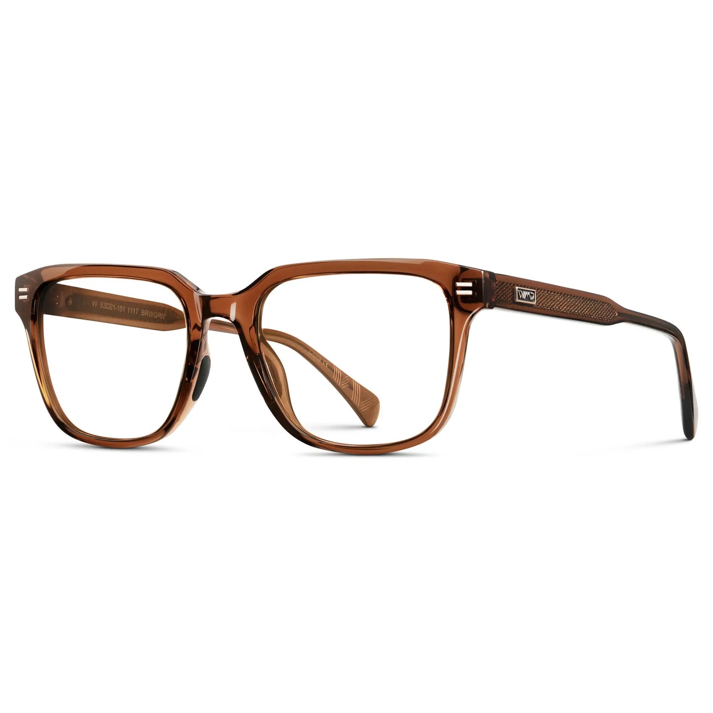 Canyon Brown || Side view of Men's Geometric Rectangular Eyeglasses with Canyon Brown Acetate Frame and Clear Prescription Lens on a white background