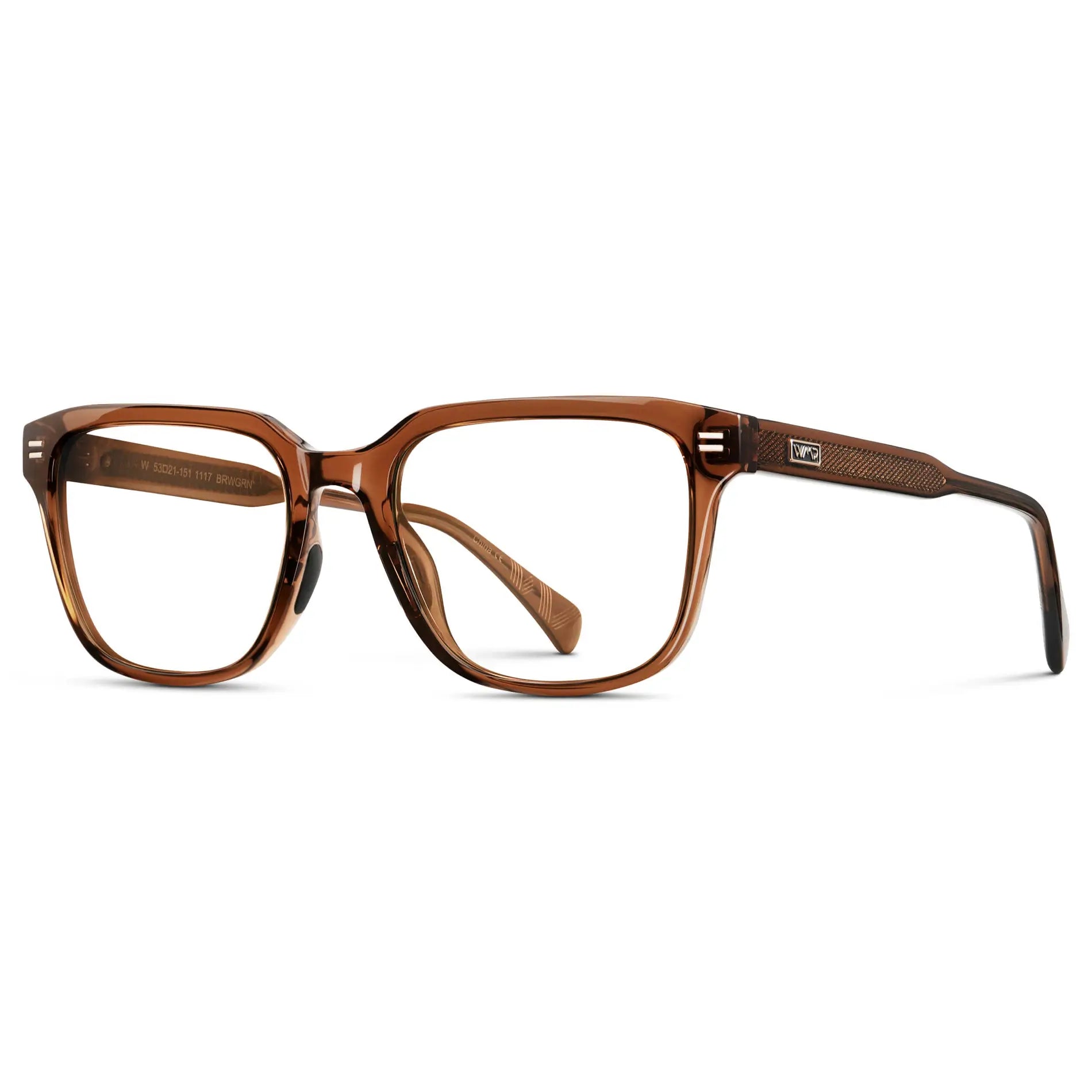 Canyon Brown || Side view of Men's Geometric Rectangular Eyeglasses with Canyon Brown Acetate Frame and Clear Prescription Lens on a white background