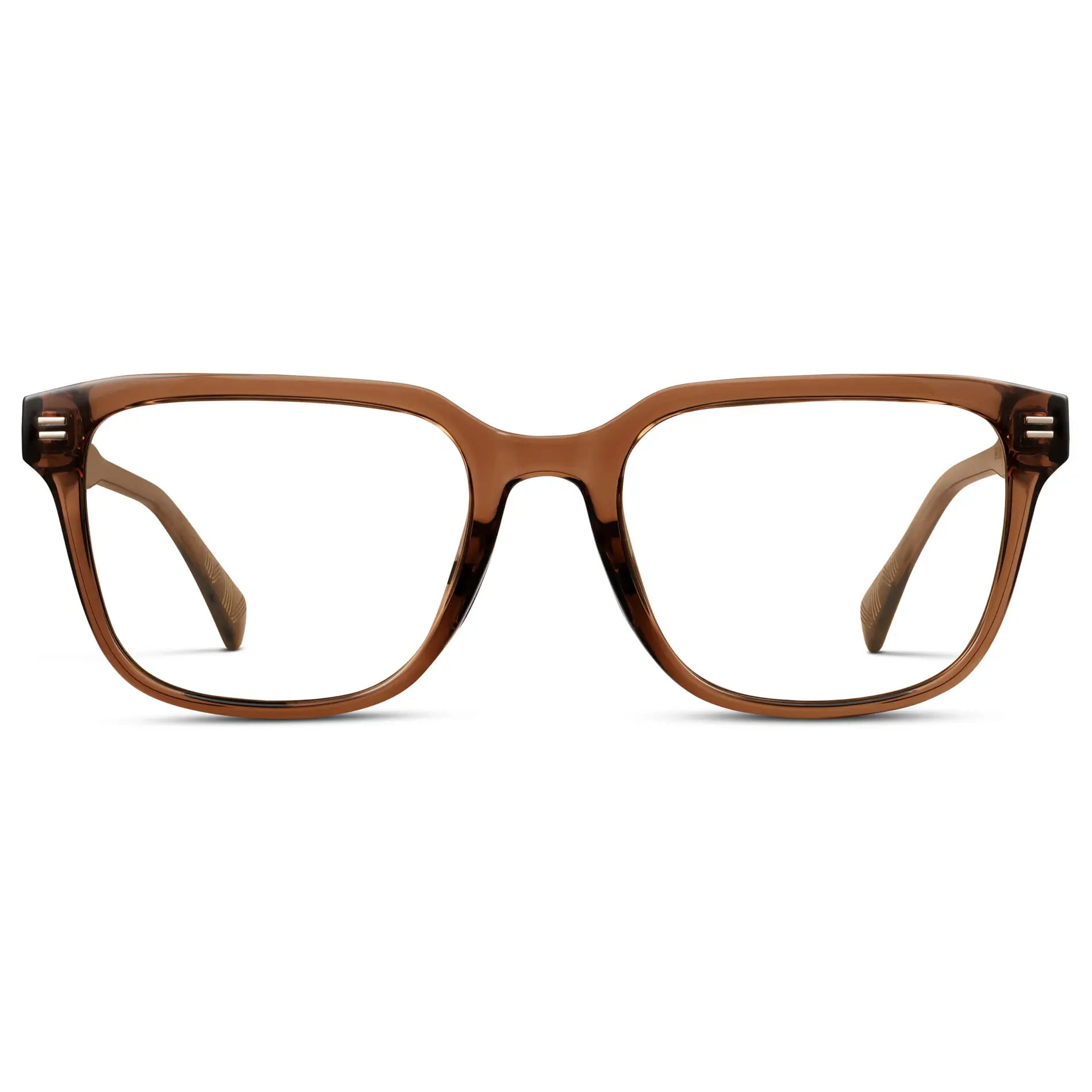 Canyon Brown || Men's Geometric Rectangular Eyeglasses with Canyon Brown Acetate Frame and Clear Prescription Lens on a white background