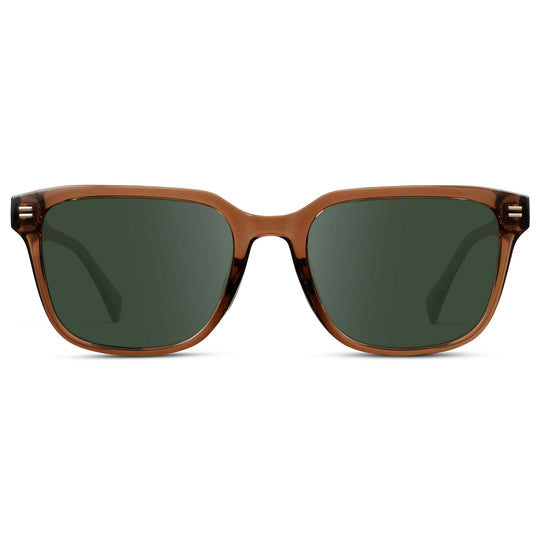 Canyon Brown / G15 || Men's Geometric Rectangular Prescription Sunglasses with Brown Acetate Frame and Green Lens