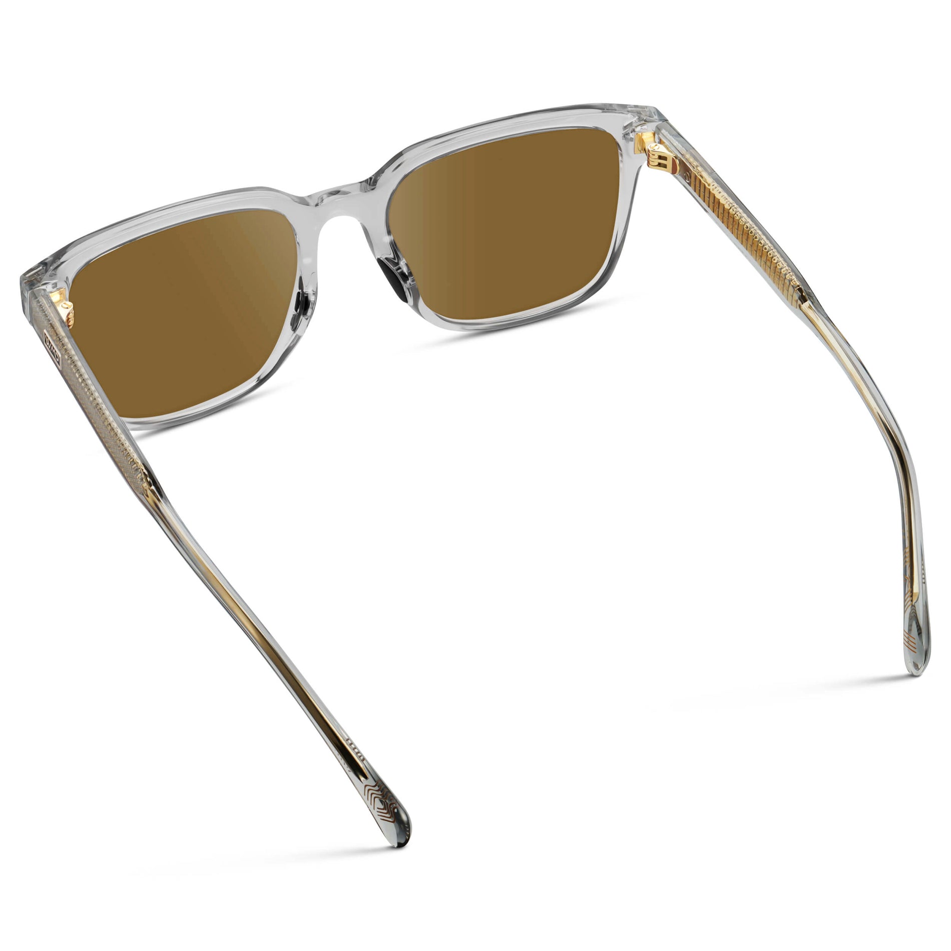 Crystal Ice Grey / Amber || Men's Geometric Rectangular Prescription Sunglasses with Crystal Ice Grey Clear Acetate Frame and Amber Lens