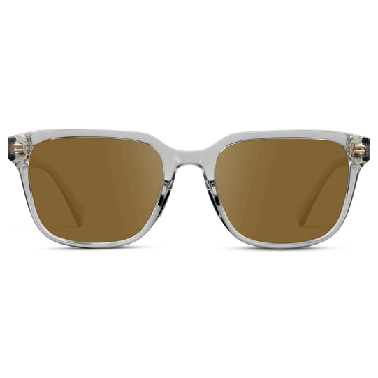 Crystal Ice Grey / Amber || Men's Geometric Rectangular Prescription Sunglasses with Crystal Ice Grey Clear Acetate Frame and Amber Lens