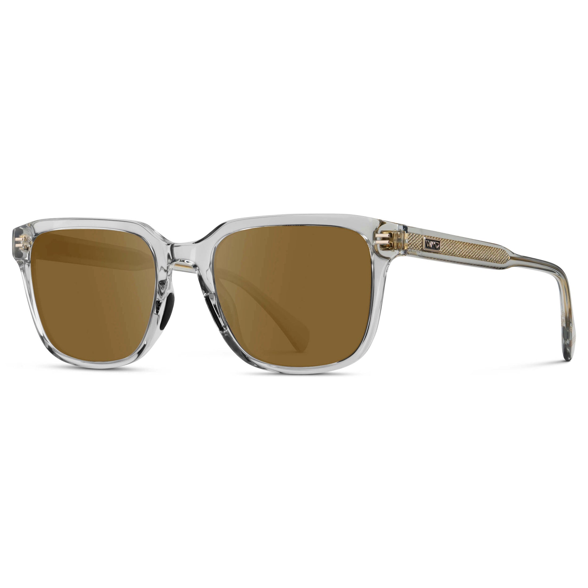 Crystal Ice Grey / Amber || Men's Geometric Rectangular Prescription Sunglasses with Crystal Ice Grey Clear Acetate Frame and Amber Lens