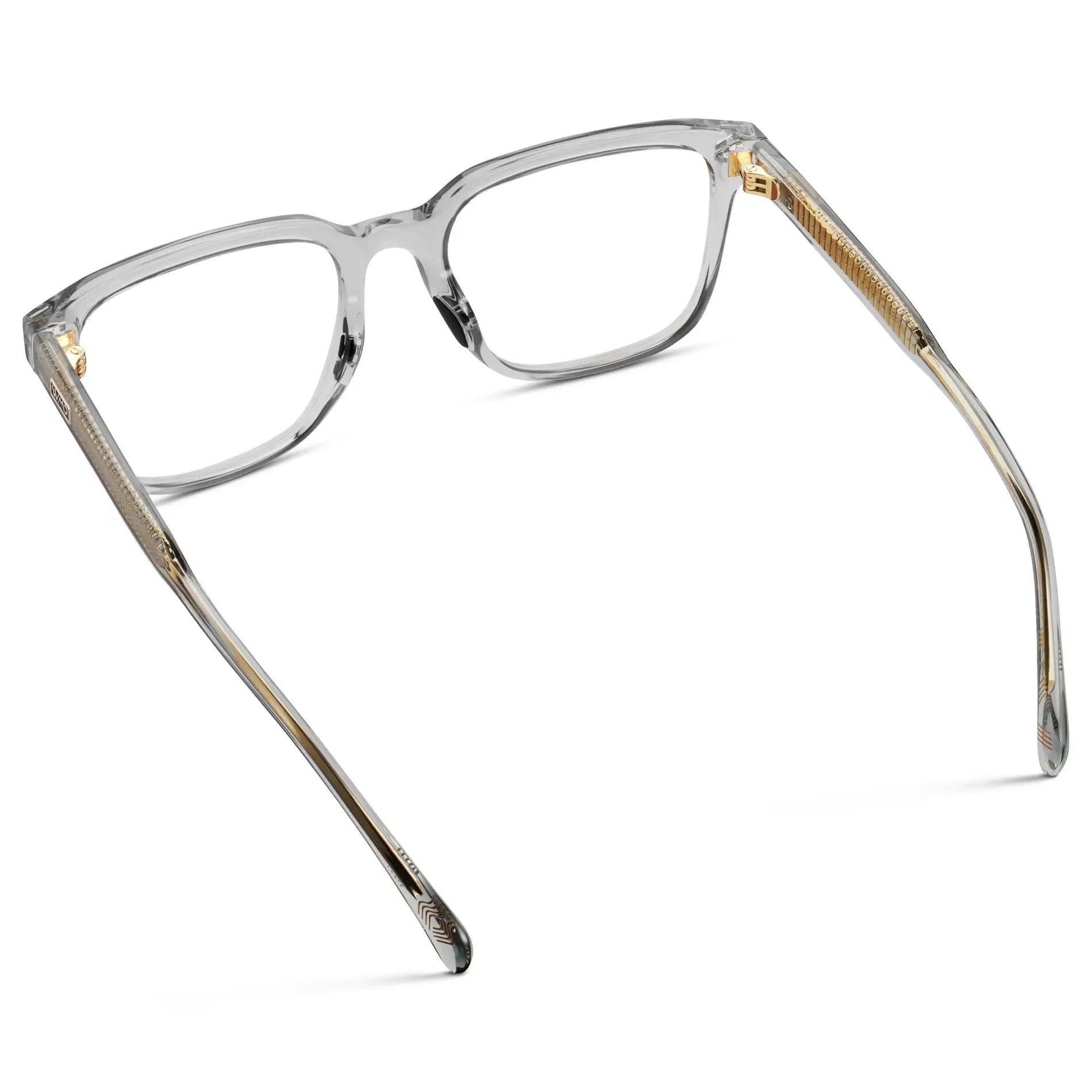 Crystal Ice Grey || Back view of Men's Geometric Rectangular Eyeglasses with Crystal Ice Grey Clear Acetate Frame and Clear Prescription Lens on a white background