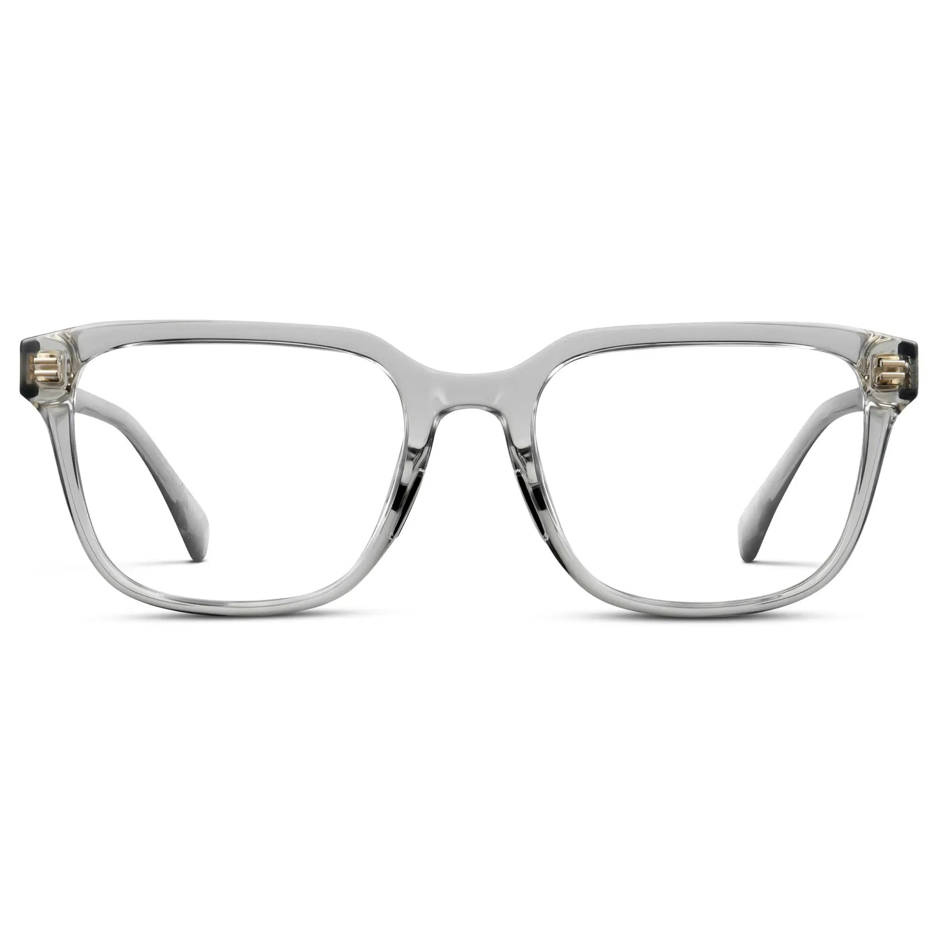 Crystal Ice Grey || Men's Geometric Rectangular Eyeglasses with Crystal Ice Grey Clear Acetate Frame and Clear Prescription Lens on a white background