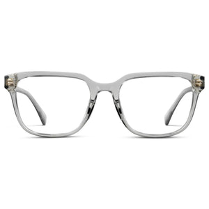 Crystal Ice Grey || Men's Geometric Rectangular Eyeglasses with Crystal Ice Grey Clear Acetate Frame and Clear Prescription Lens on a white background
