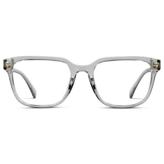 Crystal Ice Grey || Men's Geometric Rectangular Eyeglasses with Crystal Ice Grey Clear Acetate Frame and Clear Prescription Lens