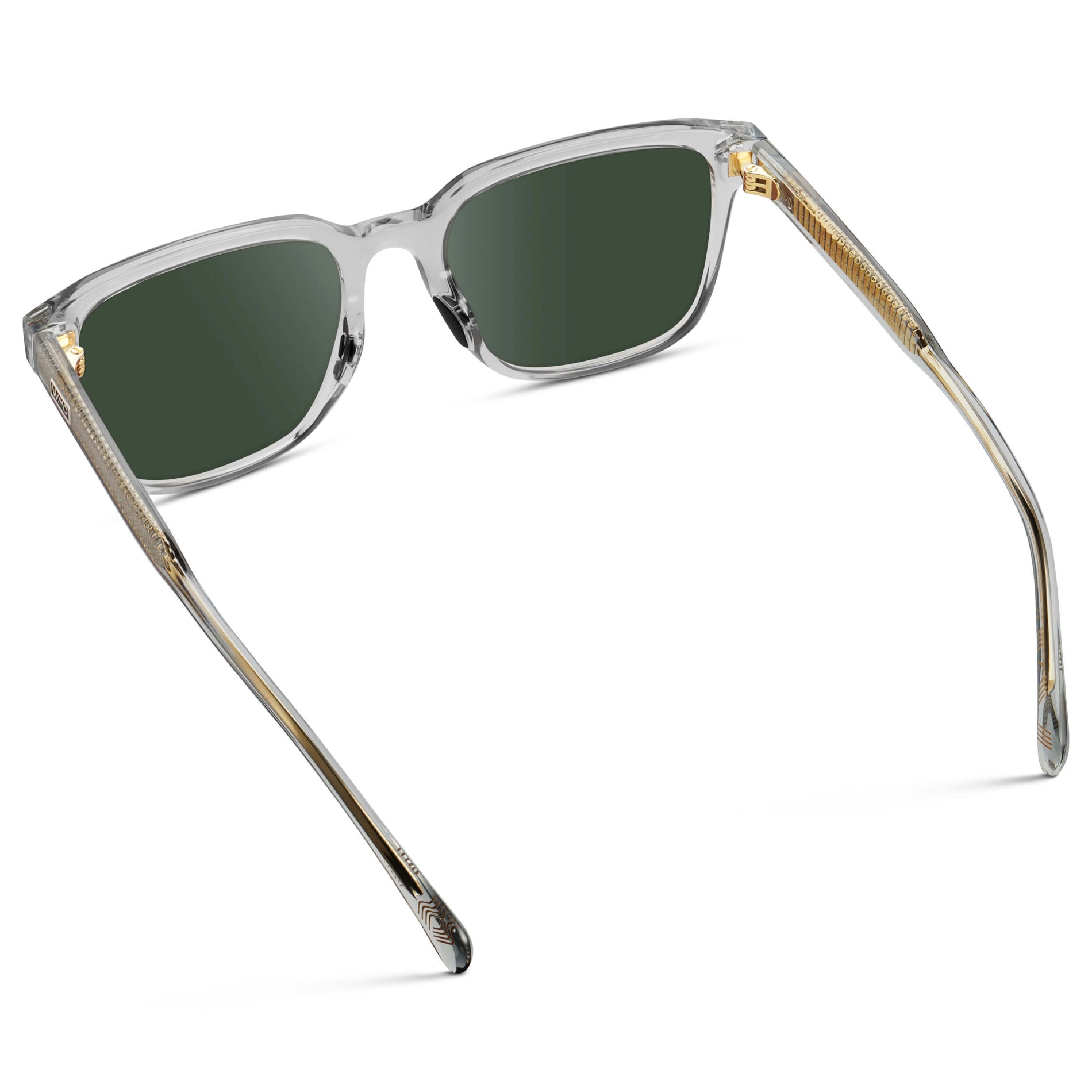Crystal Ice Grey / G15 || Men's Geometric Rectangular Prescription Sunglasses with Crystal Ice Grey Clear Acetate Frame and Green Lens