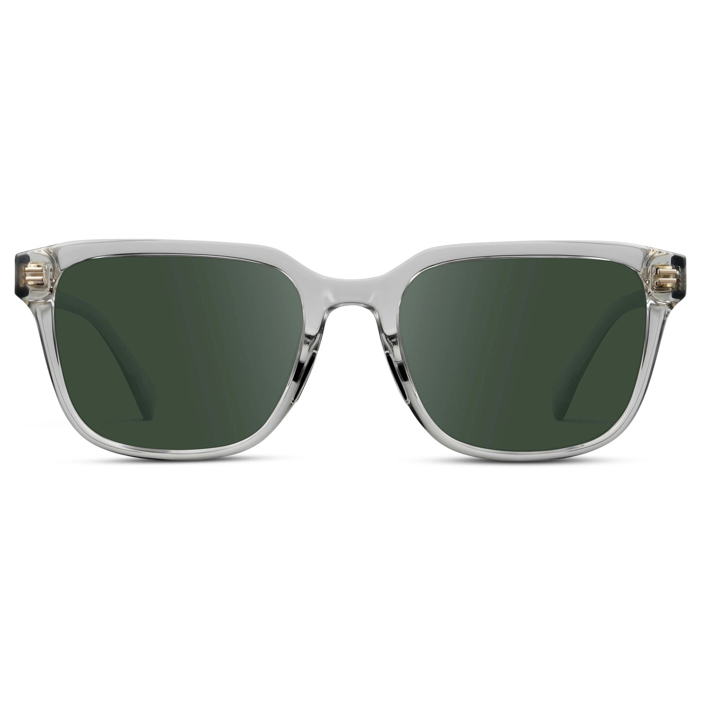 Crystal Ice Grey / G15 || Men's Geometric Rectangular Prescription Sunglasses with Crystal Ice Grey Clear Acetate Frame and Green Lens