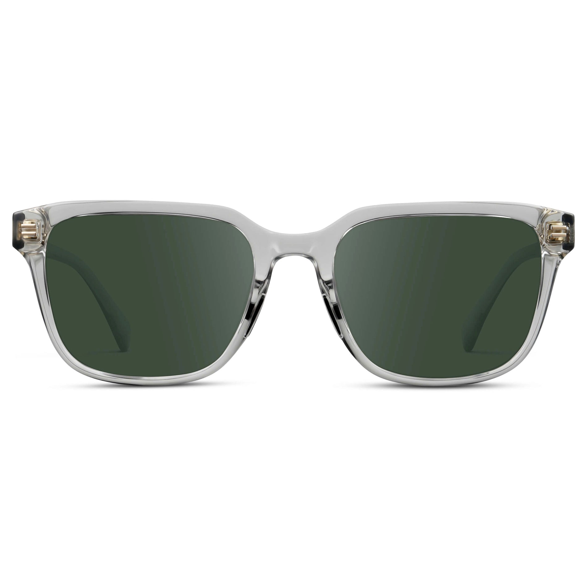 Crystal Ice Grey / G15 || Men's Geometric Rectangular Prescription Sunglasses with Crystal Ice Grey Clear Acetate Frame and Green Lens
