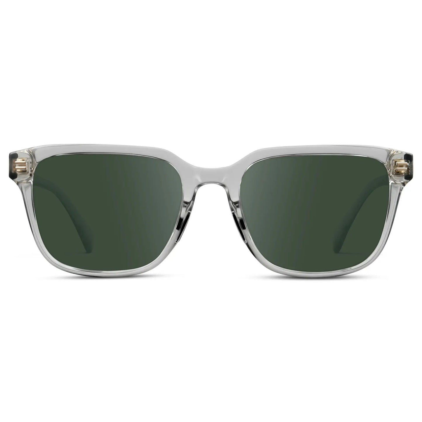 Crystal Ice Grey / G15 || Men's Geometric Rectangular Prescription Sunglasses with Crystal Ice Grey Clear Acetate Frame and Green Lens