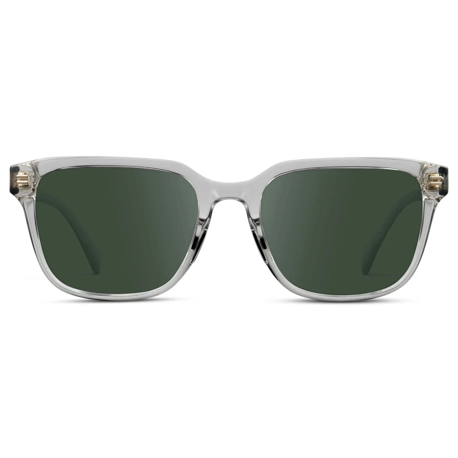 Crystal Ice Grey / G15 || Men's Geometric Rectangular Prescription Sunglasses with Crystal Ice Grey Clear Acetate Frame and Green Lens