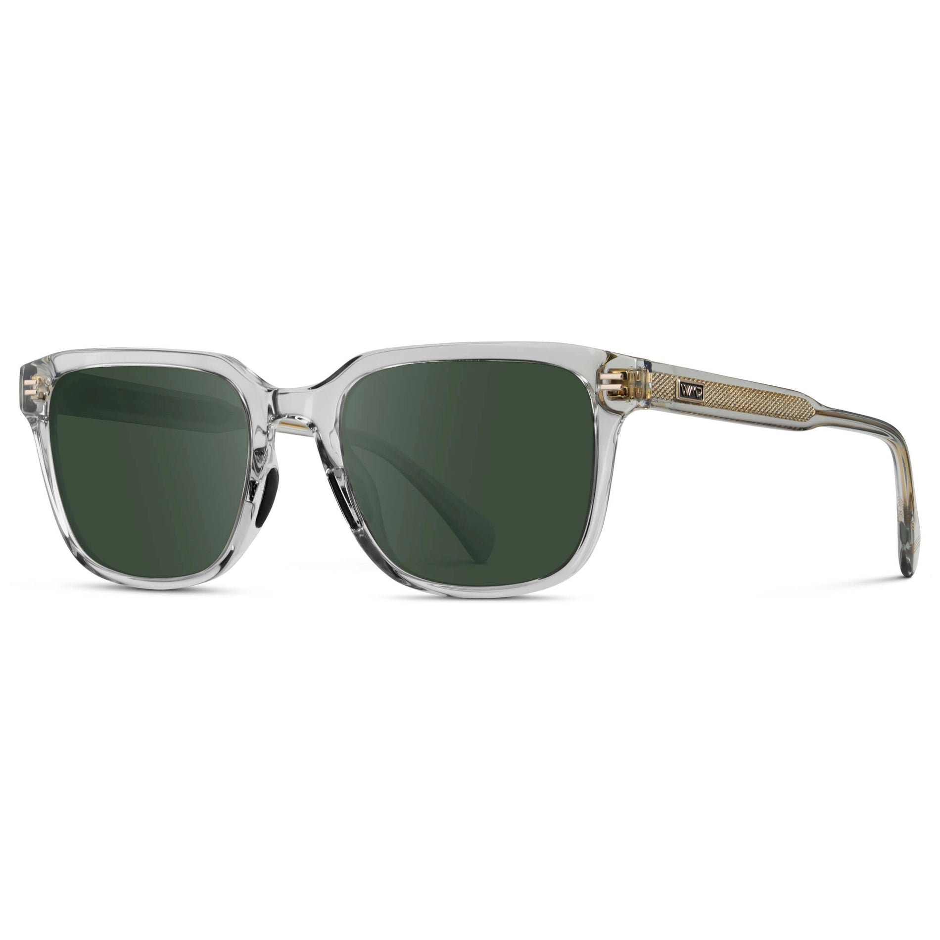 Crystal Ice Grey / G15 || Men's Geometric Rectangular Prescription Sunglasses with Crystal Ice Grey Clear Acetate Frame and Green Lens