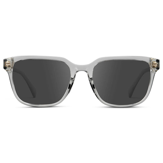 Crystal Ice Grey / Grey || Men's Geometric Rectangular Prescription Sunglasses with Crystal Ice Grey Clear Acetate Frame and Grey Lens