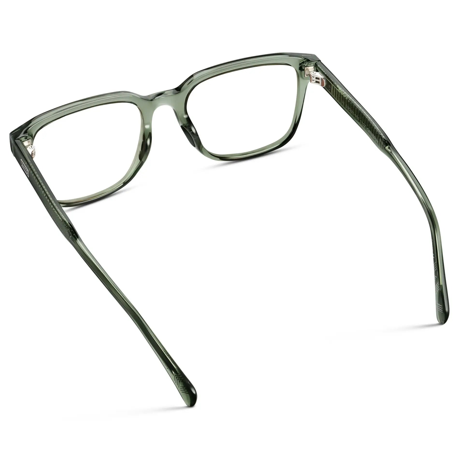 Crystal Agave Green || Back view of Men's Geometric Rectangular Eyeglasses with Crystal Agave Green Acetate Frame and Clear Prescription Lens on a white background