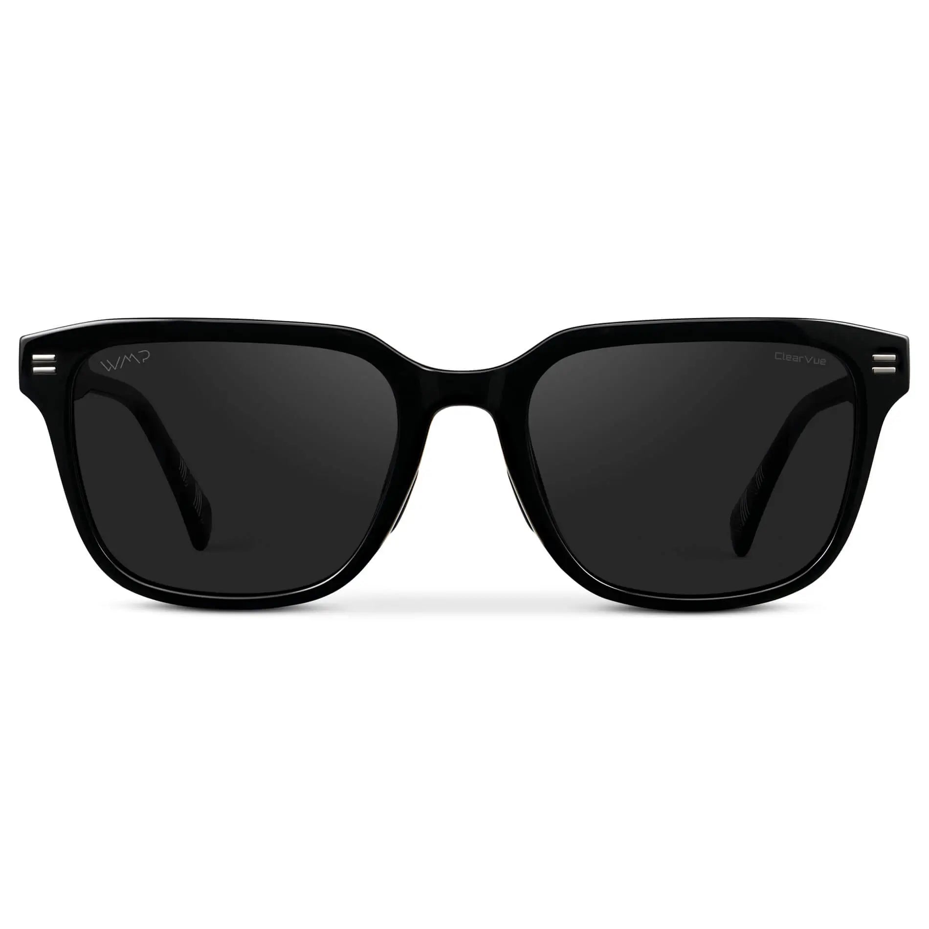 Black / Black Lens || Men's Geometric Rectangular Non-Slip Golf Sunglasses with Black Acetate Frame and Black Polarized Oleophobic Lens