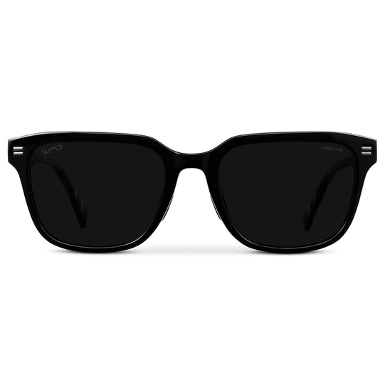 Black / Triple Black Lens || Men's Geometric Rectangular Non-Slip Golf Sunglasses with Black Acetate Frame and Triple Black Polarized Oleophobic Lens