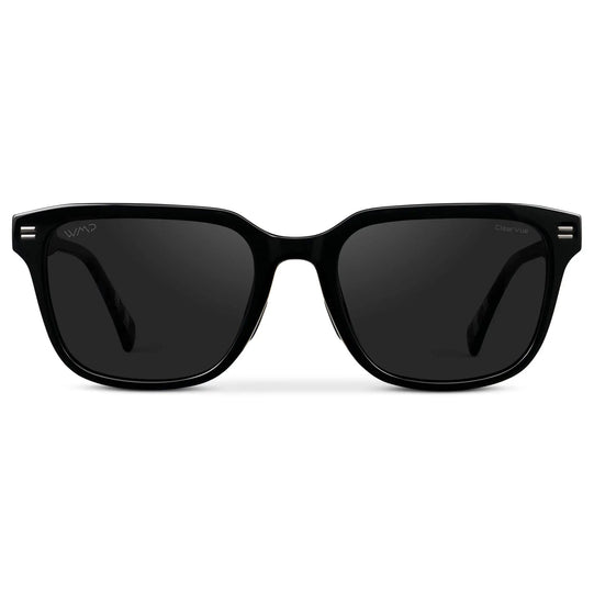 Black / Black Lens || Men's Geometric Rectangular Non-Slip Golf Sunglasses with Black Acetate Frame and Black Polarized Oleophobic Lens