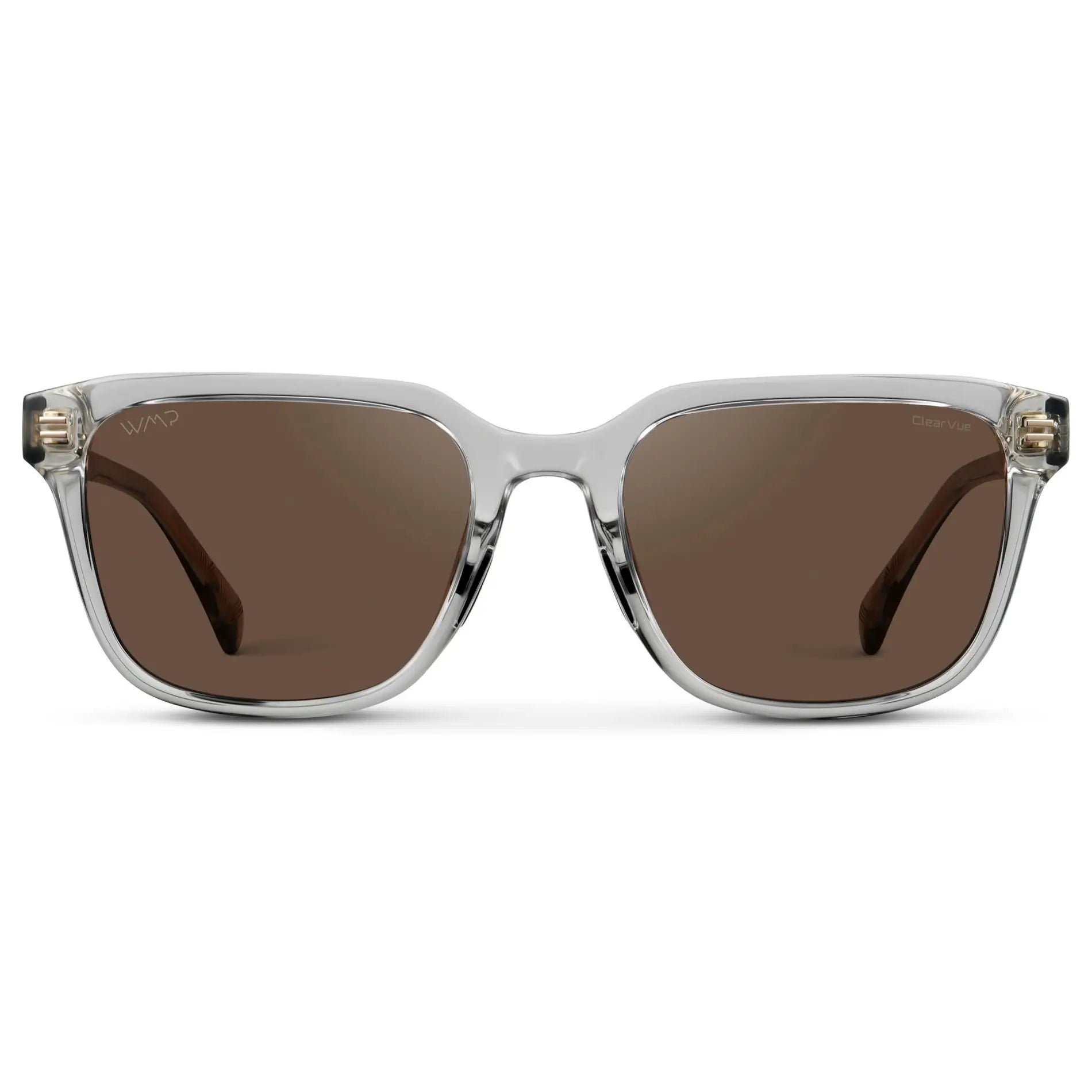 Crystal Ice Grey / Brown Lens || Men's Geometric Rectangular Non-Slip Golf Sunglasses with Crystal Ice Grey Acetate Frame and Brown Polarized Oleophobic Lens