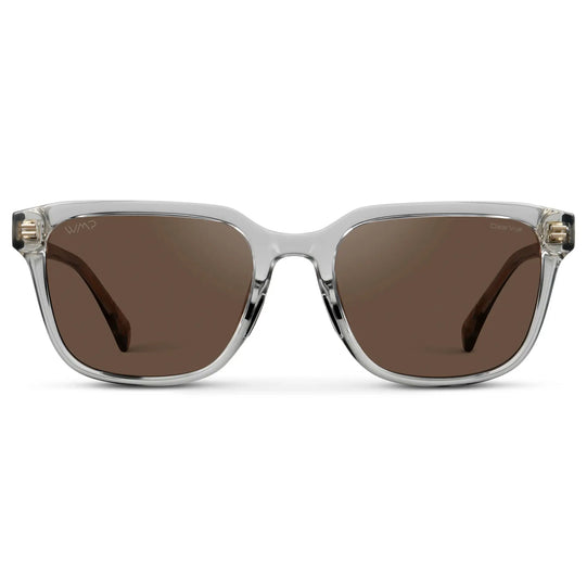 Crystal Ice Grey / Brown Lens || Men's Geometric Rectangular Non-Slip Golf Sunglasses with Crystal Ice Grey Acetate Frame and Brown Polarized Oleophobic Lens