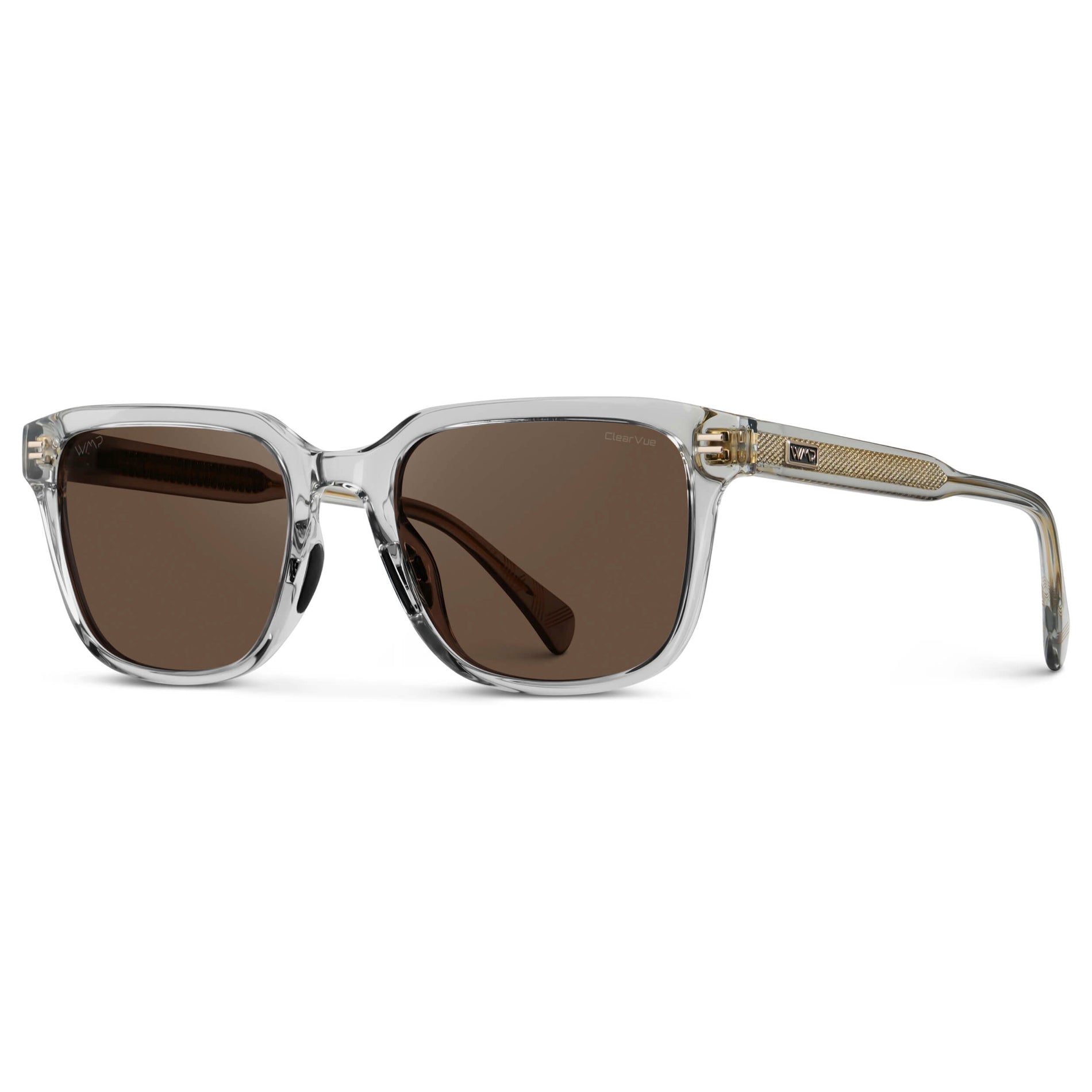 Crystal Ice Grey / Brown Lens || Men's Geometric Rectangular Non-Slip Golf Sunglasses with Crystal Ice Grey Acetate Frame and Brown Polarized Oleophobic Lens
