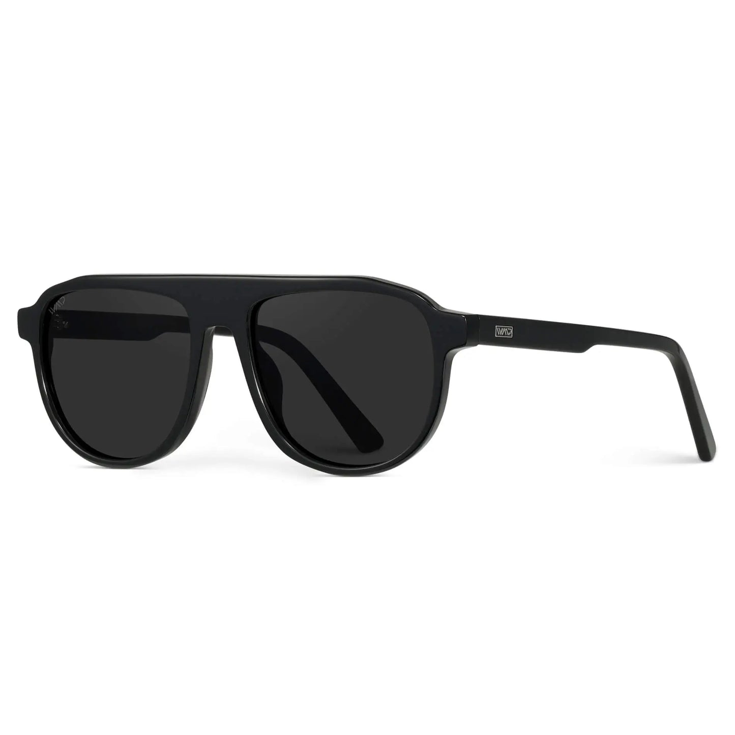 Glossy Black / Black Lens || Black Aviator Sunglasses with Black Polarized Lenses
