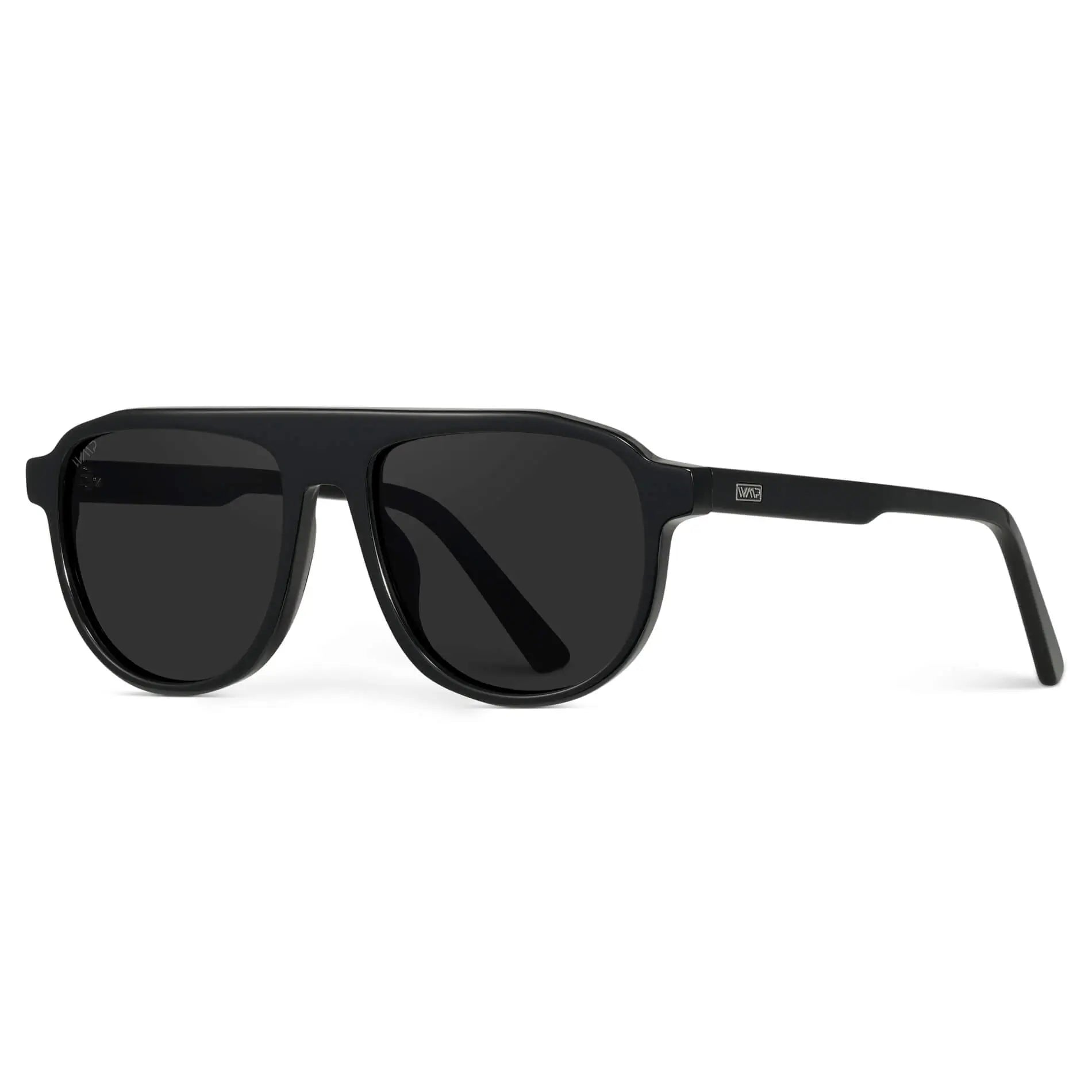 Glossy Black / Black Lens || Black Aviator Sunglasses with Black Polarized Lenses