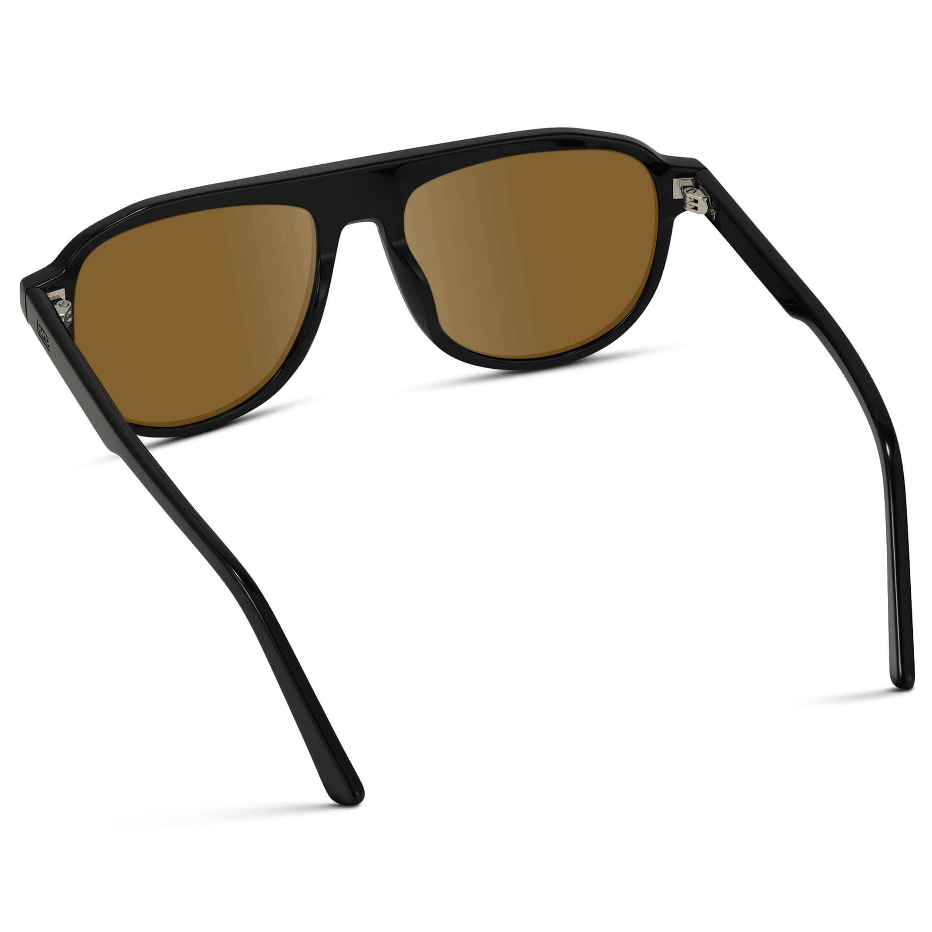 Glossy Black / Amber Lens || Aviator Sunglasses with Black Frame and Brown Lenses