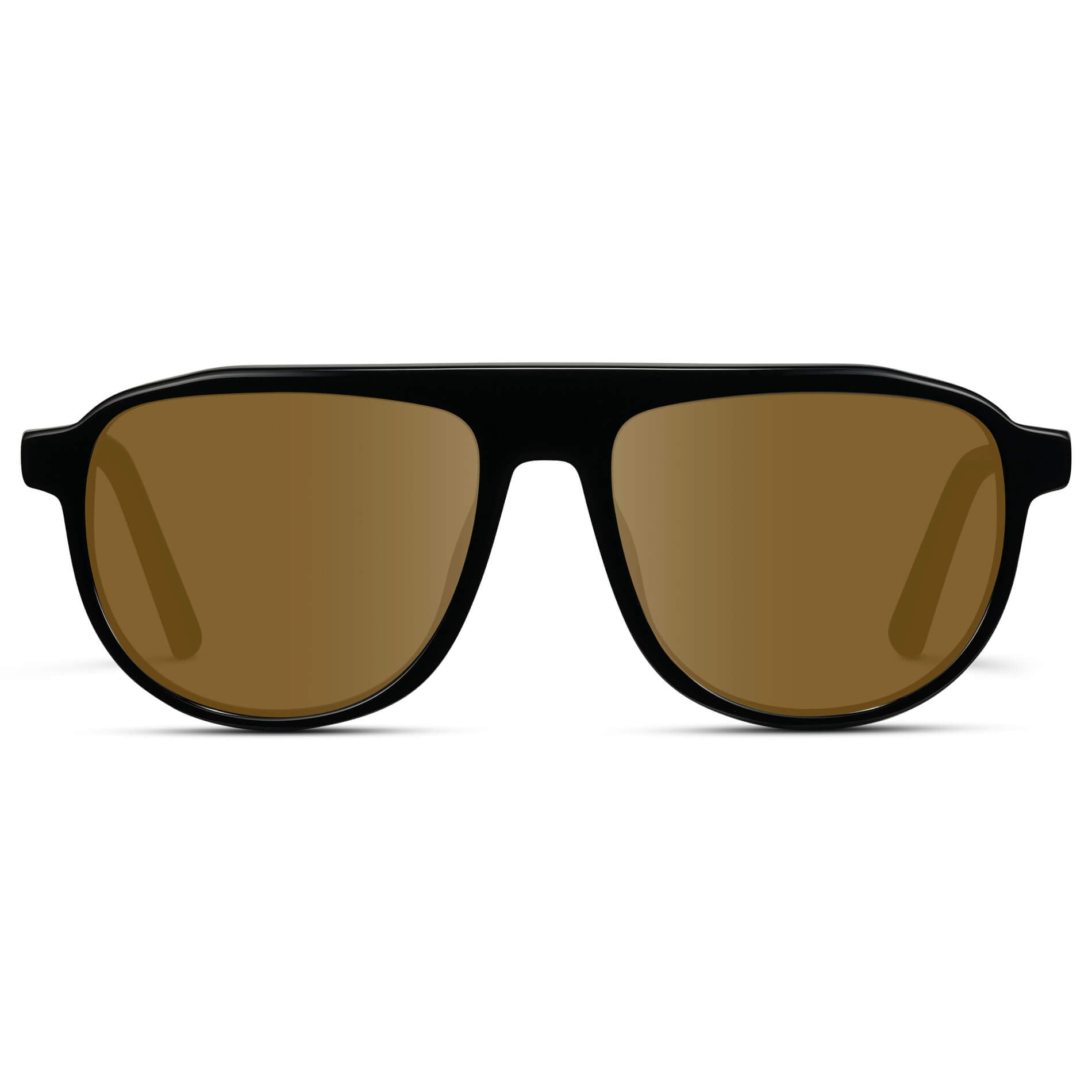 Glossy Black / Amber Lens || Aviator Sunglasses with Black Frame and Brown Lenses