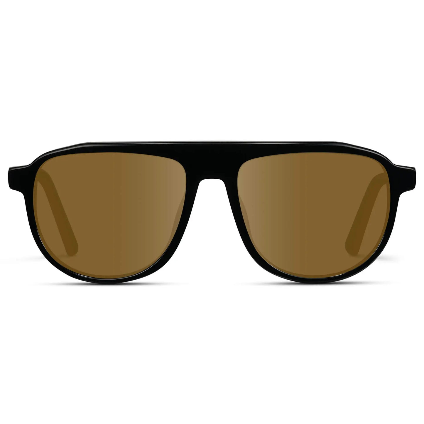 Glossy Black / Amber || Men's Aviator Prescription Sunglasses with Black Frame and Brown Lenses