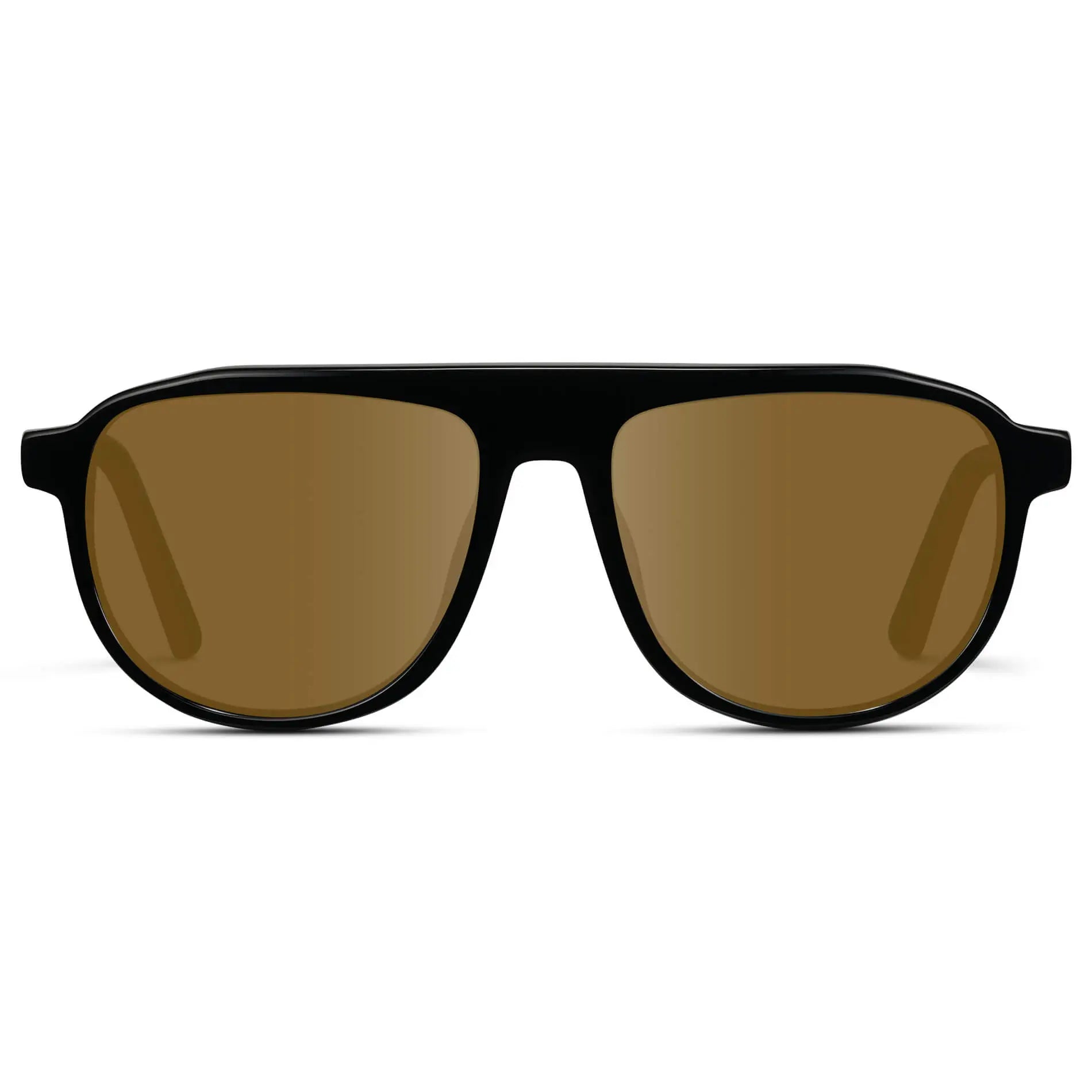 Glossy Black / Amber || Men's Aviator Prescription Sunglasses with Black Frame and Brown Lenses