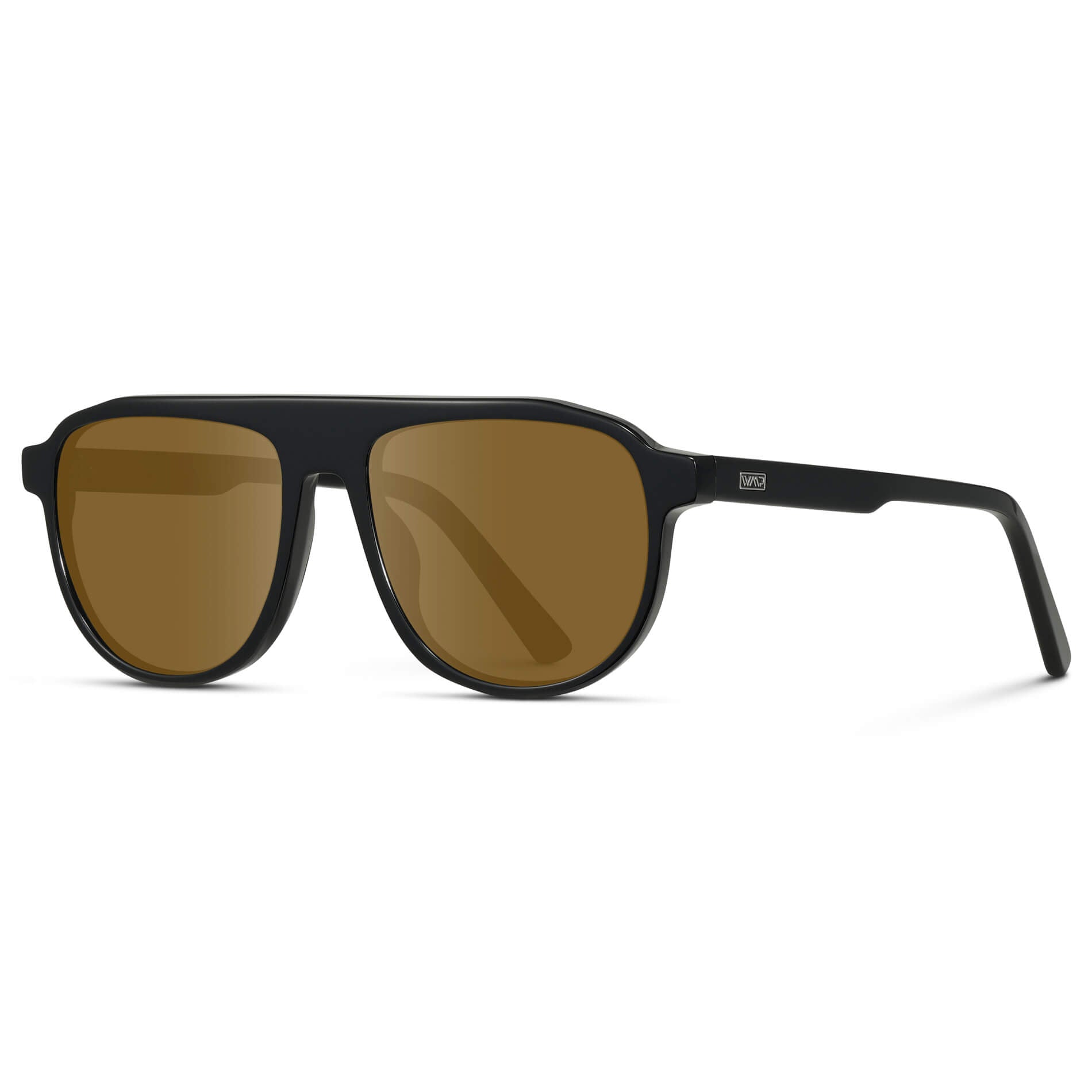 Glossy Black / Amber Lens || Aviator Sunglasses with Black Frame and Brown Lenses