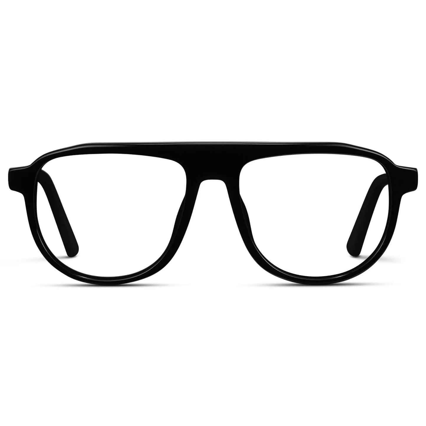 Glossy Black || Men's Aviator Prescription Eyeglasses with Black Frame and Clear Lenses on a white background