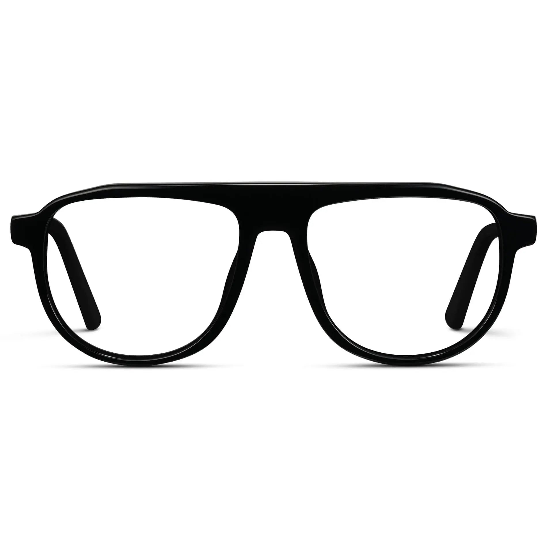 Glossy Black || Men's Aviator Prescription Eyeglasses with Black Frame and Clear Lenses on a white background